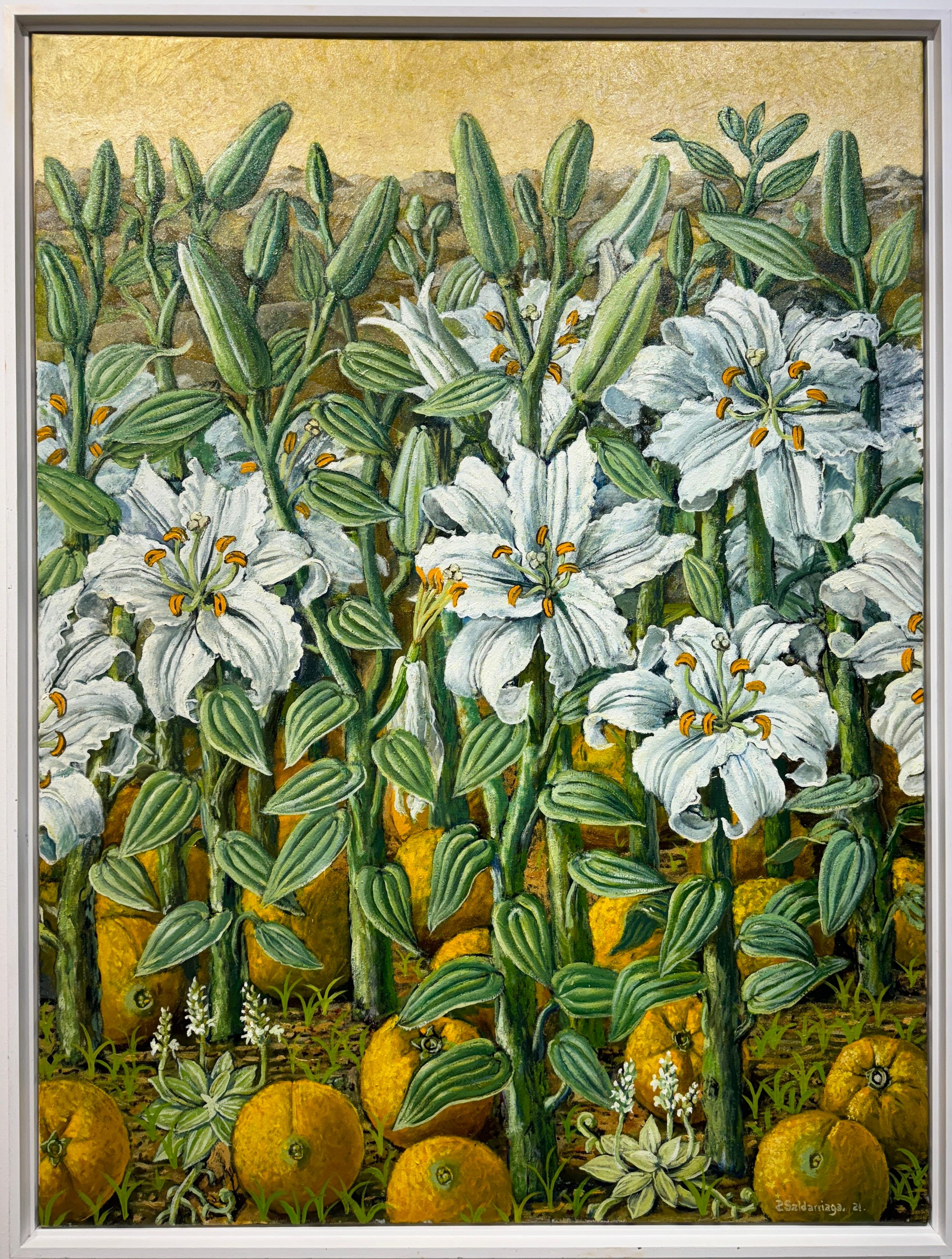 Rafael Saldarriaga Still-Life Painting - White Lilys Landscape