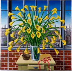 Lirios amarillos grandes junto a la ventana Nueva York
