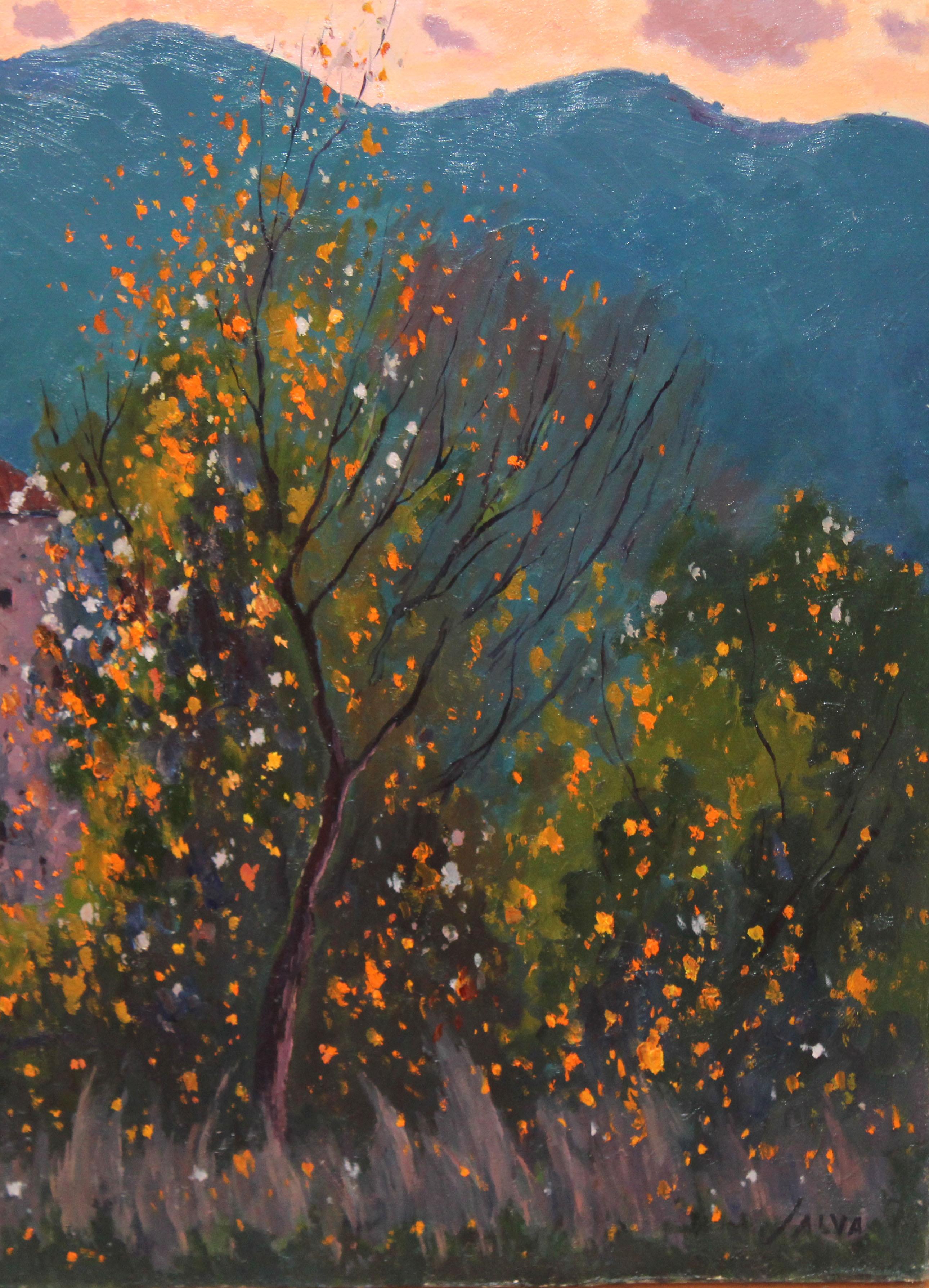 Óleo sobre tela - Im Gebirge aufgewacht (Schwarz), Landscape Painting, von Rafael Salvá Balaguer