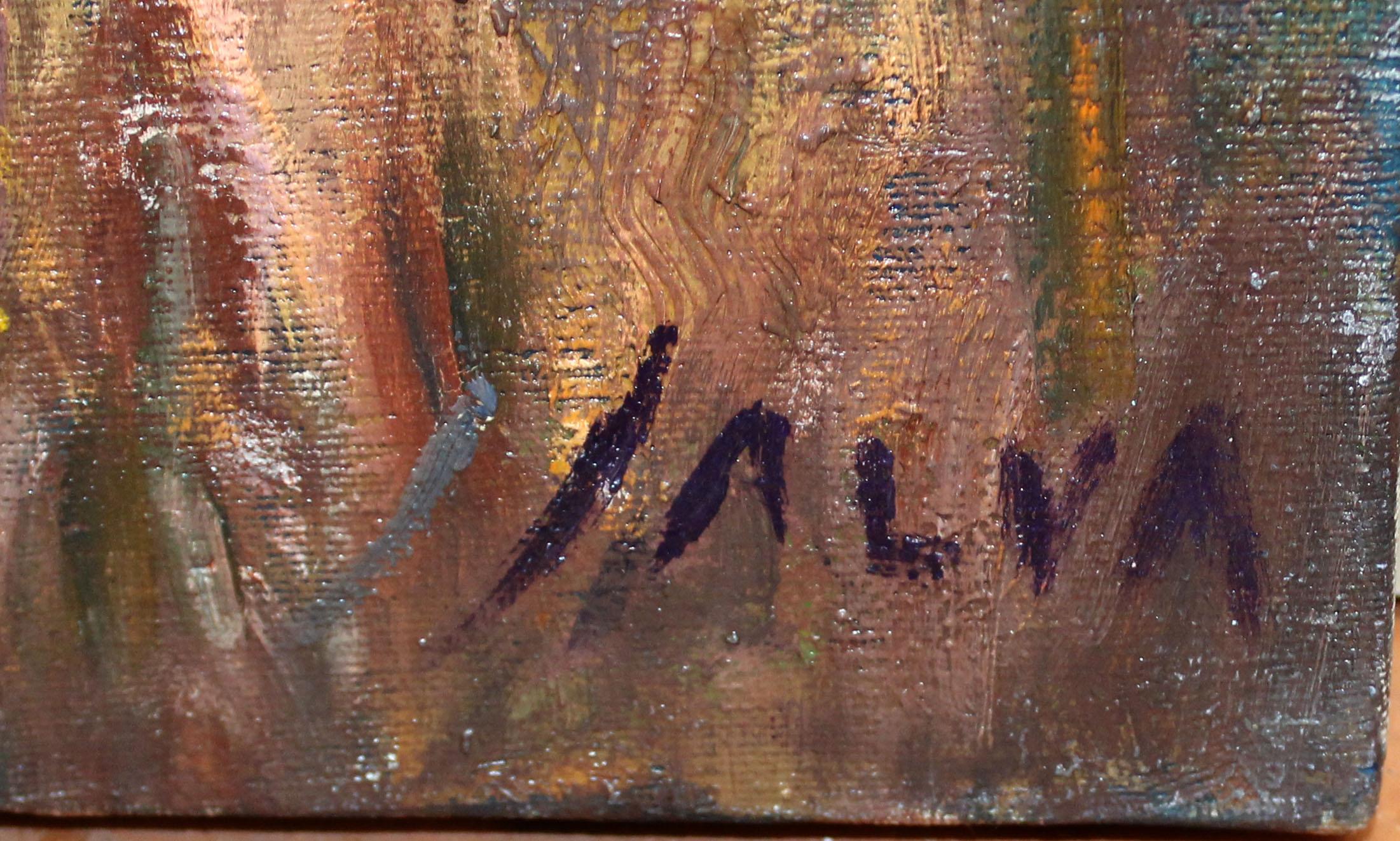 Óleo sobre tela - Crepúsculo entre cipreses im Angebot 2