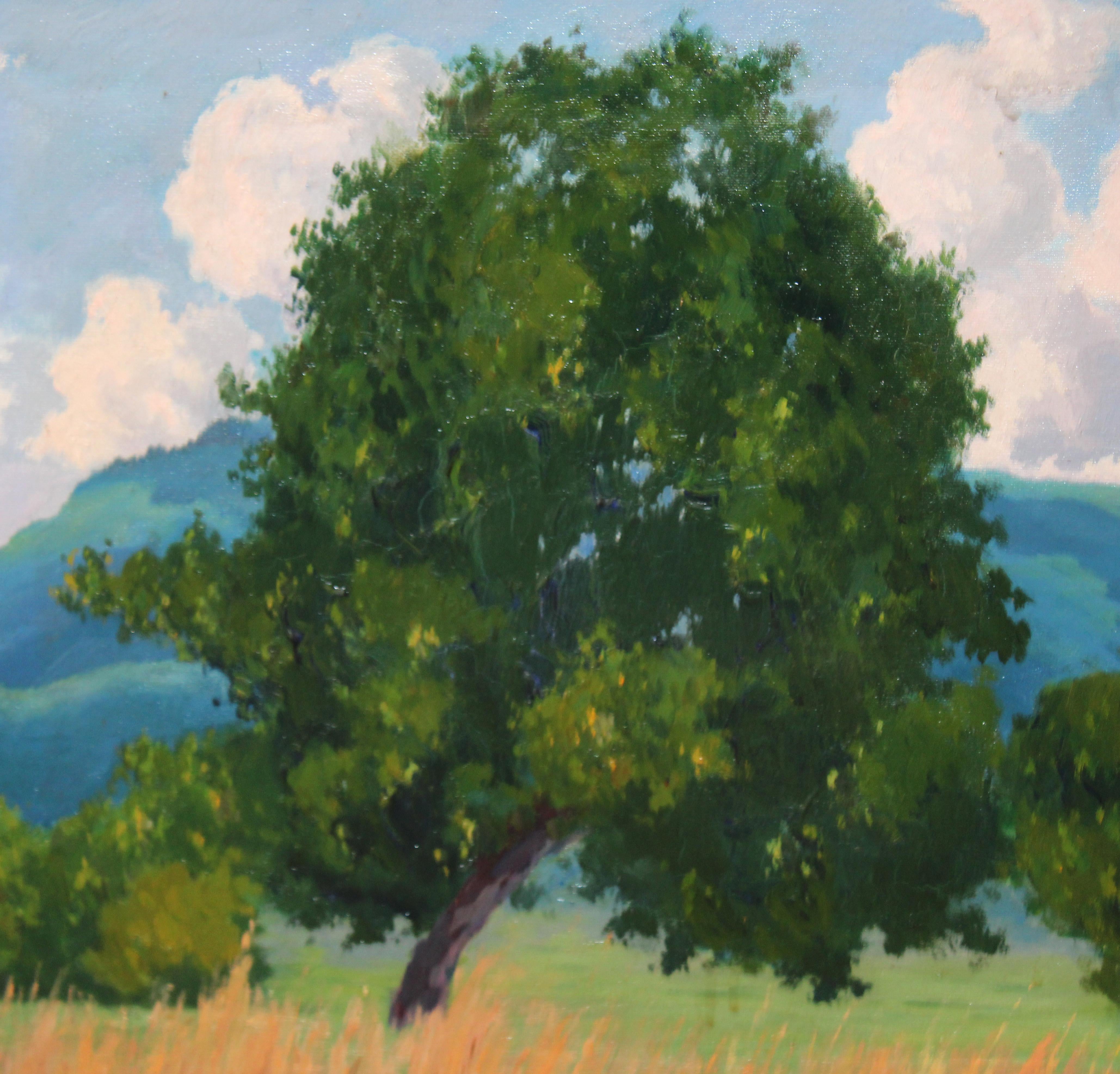 Óleo sobre tela - Tranquillité rurale - Gris Landscape Painting par Rafael Salvá Balaguer