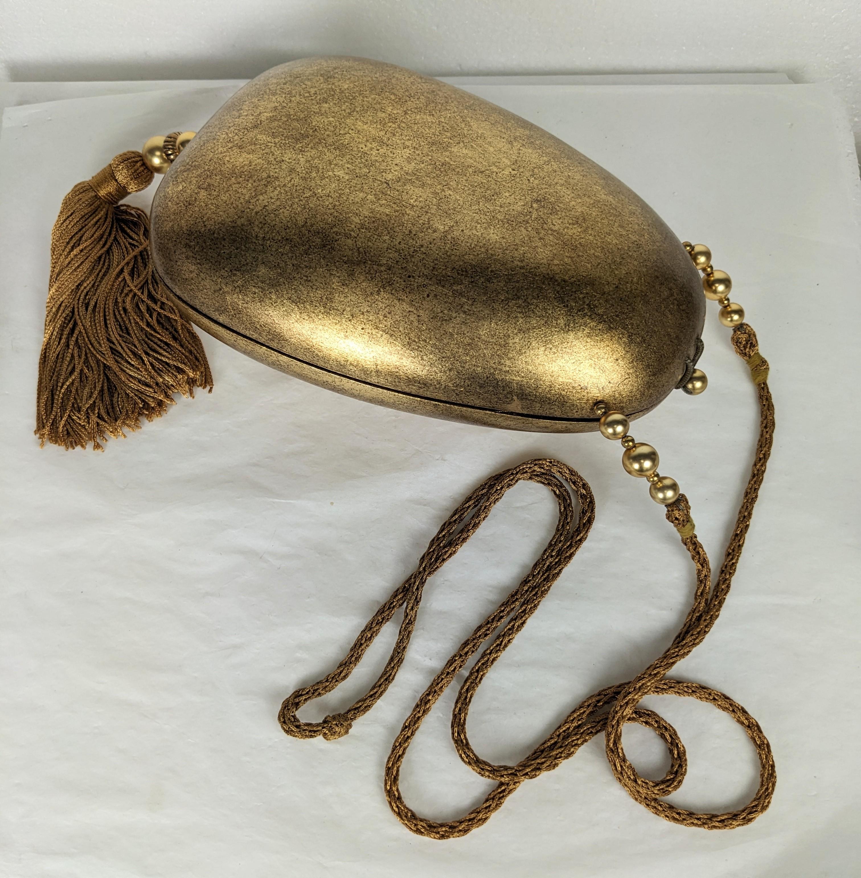 Brown Rafael Sanchez Gold Leaf Egg Minaudiere
