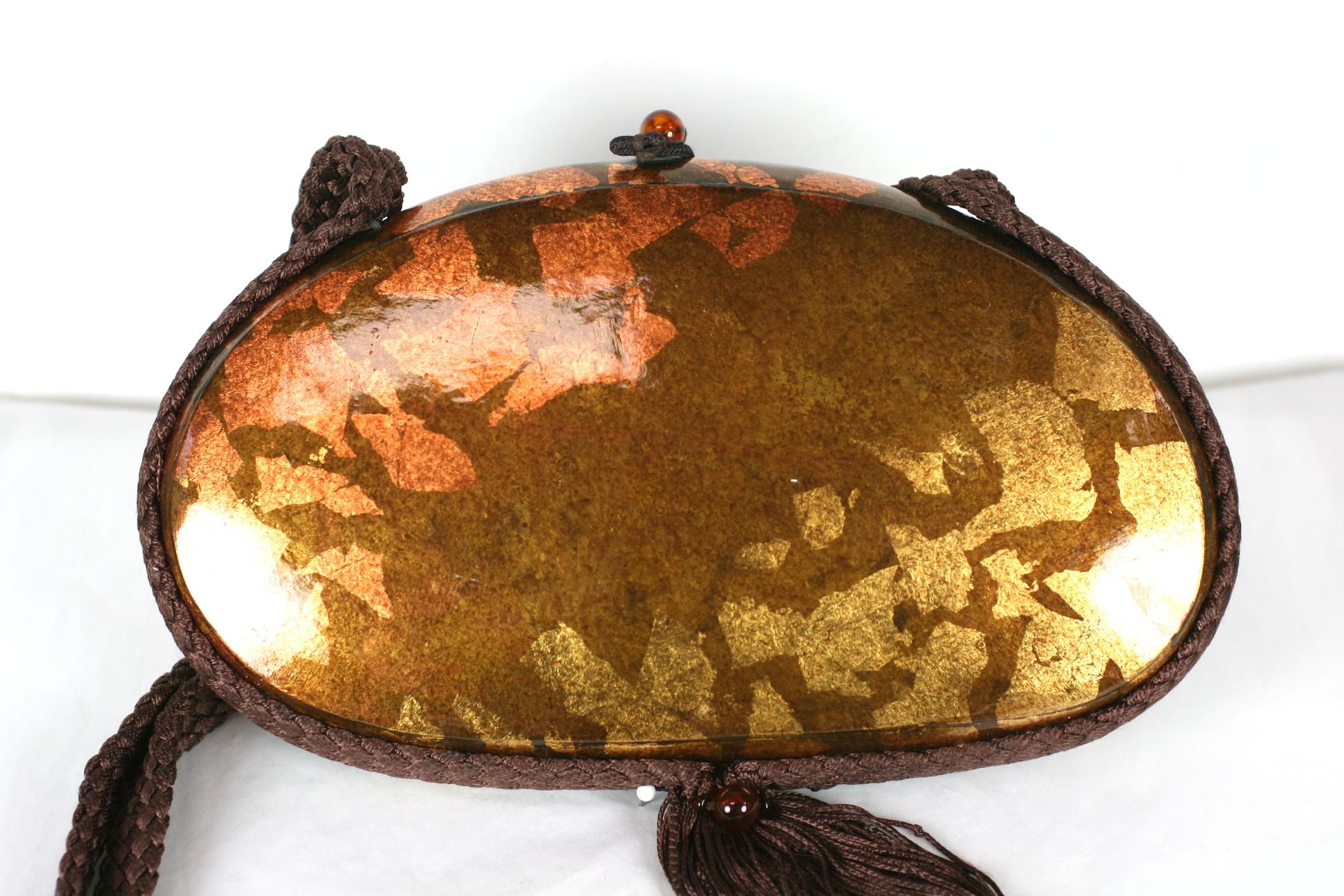 Black Rafael Sanchez Gold Leaf Patterned Minaudiere