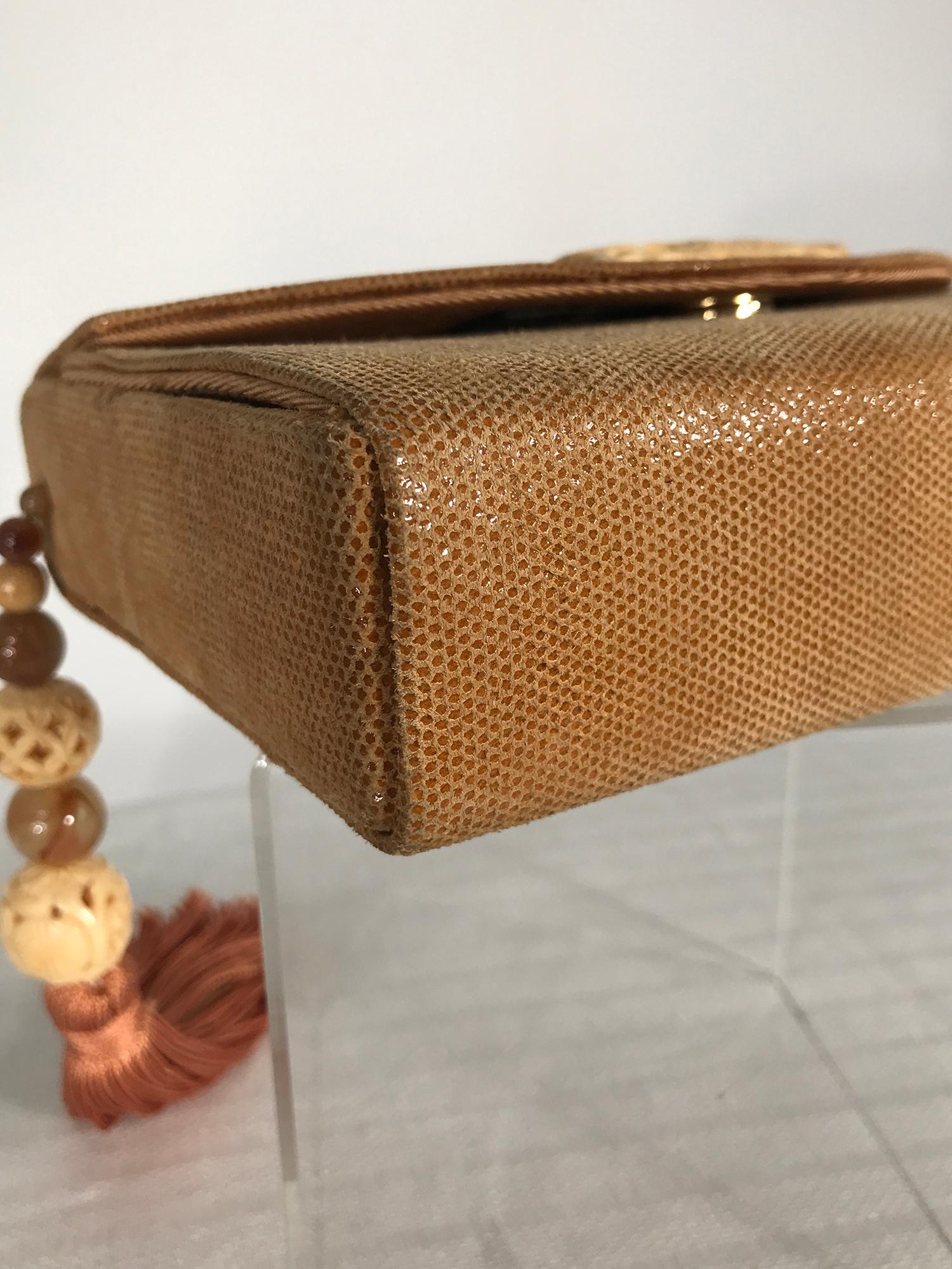 Brown Rafael Sanchez Golden Honey Comb Suede Tassel Shoulder Bag  For Sale