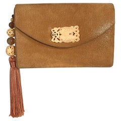 Retro Rafael Sanchez Golden Honey Comb Suede Tassel Shoulder Bag 