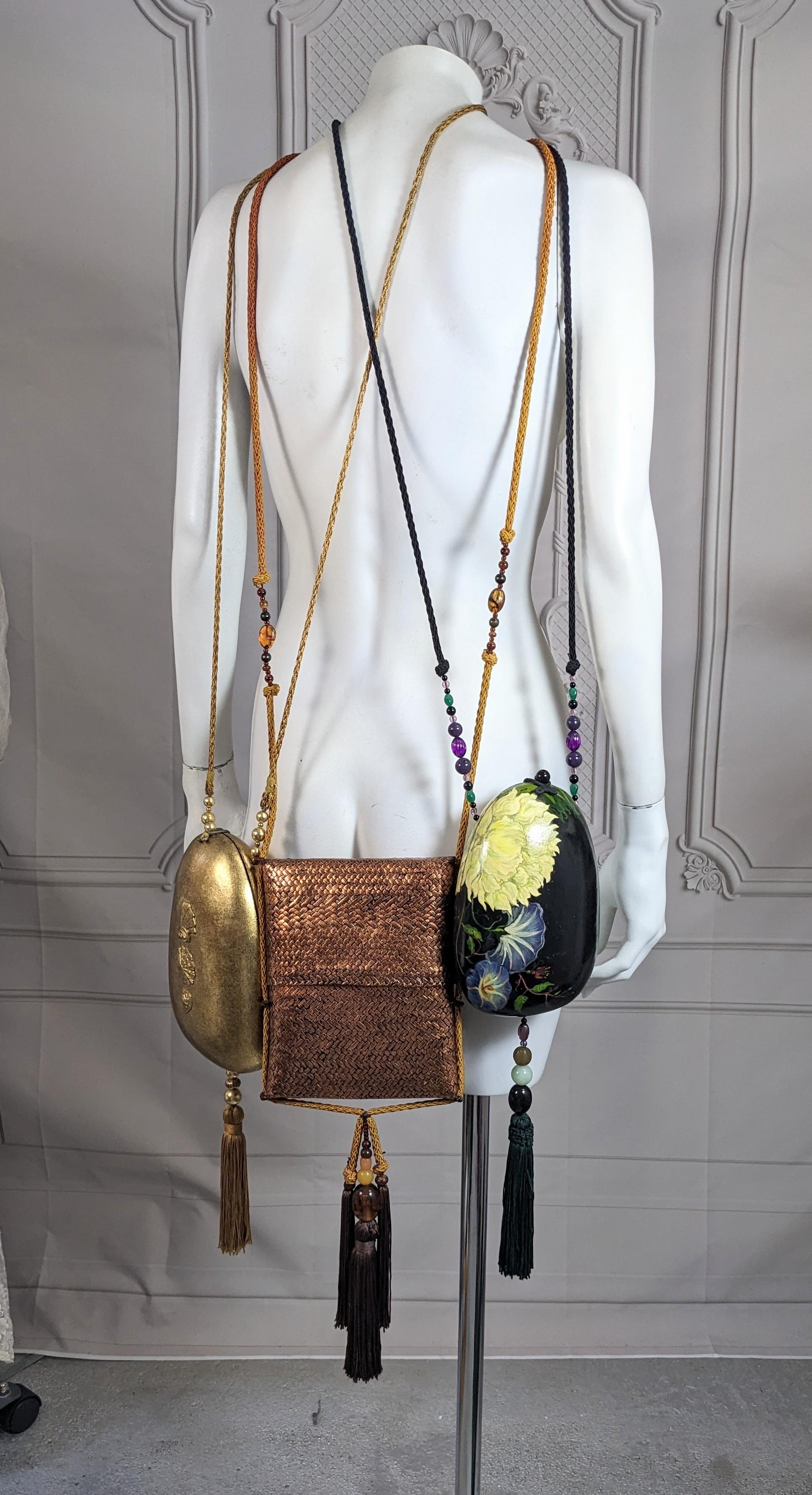 Rafael Sanchez Hand Woven Rattan Purse with Tassels For Sale 5