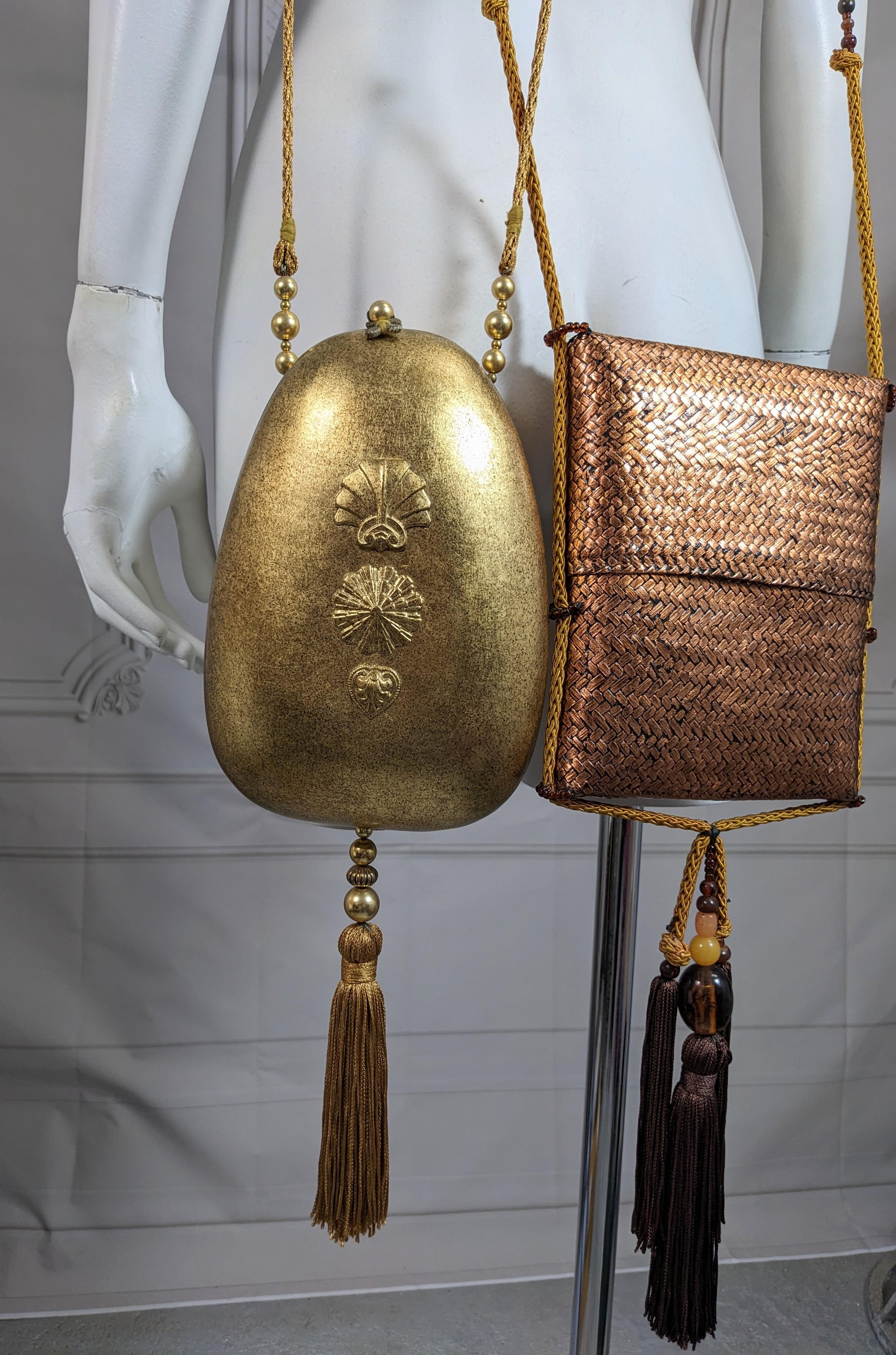 Rafael Sanchez Hand Woven Rattan Purse with Tassels For Sale 1