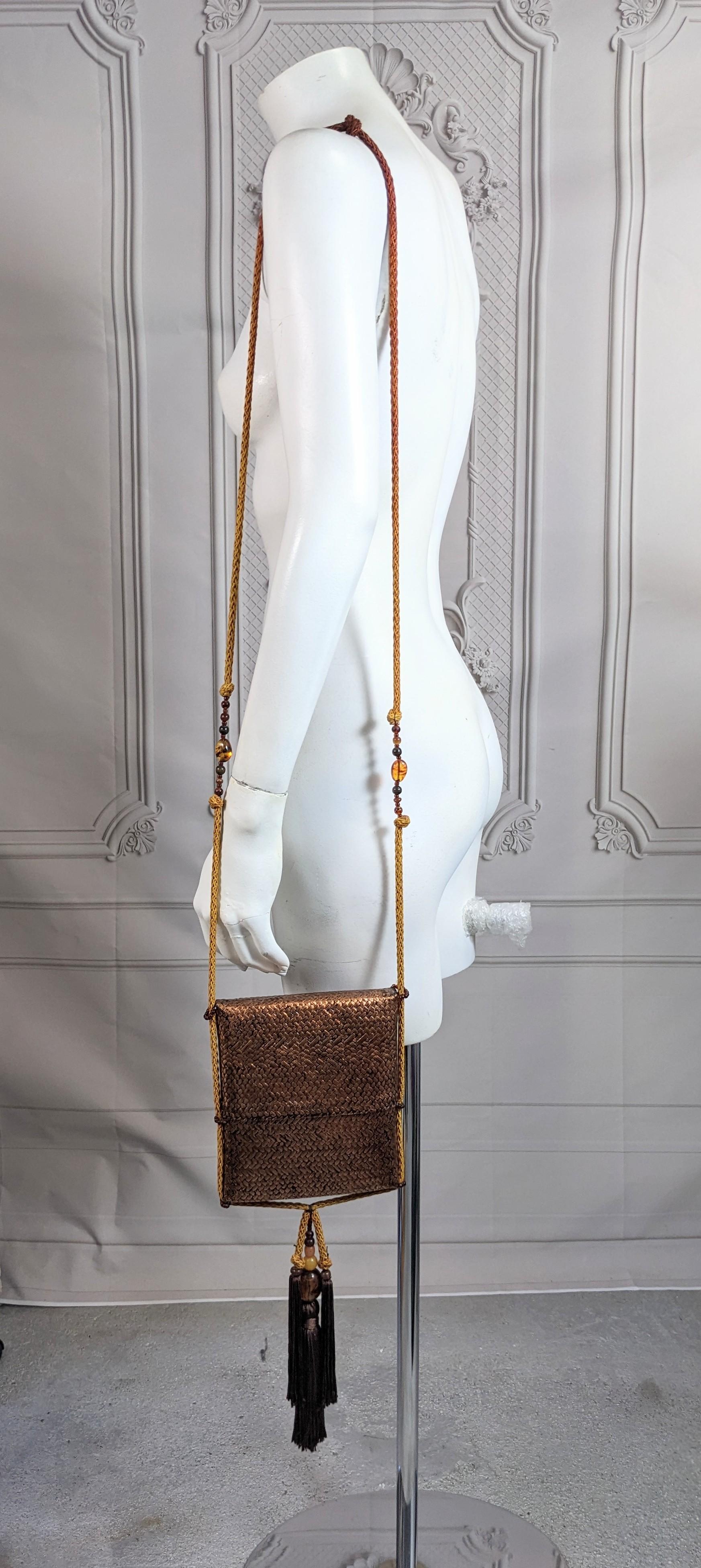 Rafael Sanchez Hand Woven Rattan Purse with Tassels For Sale 2