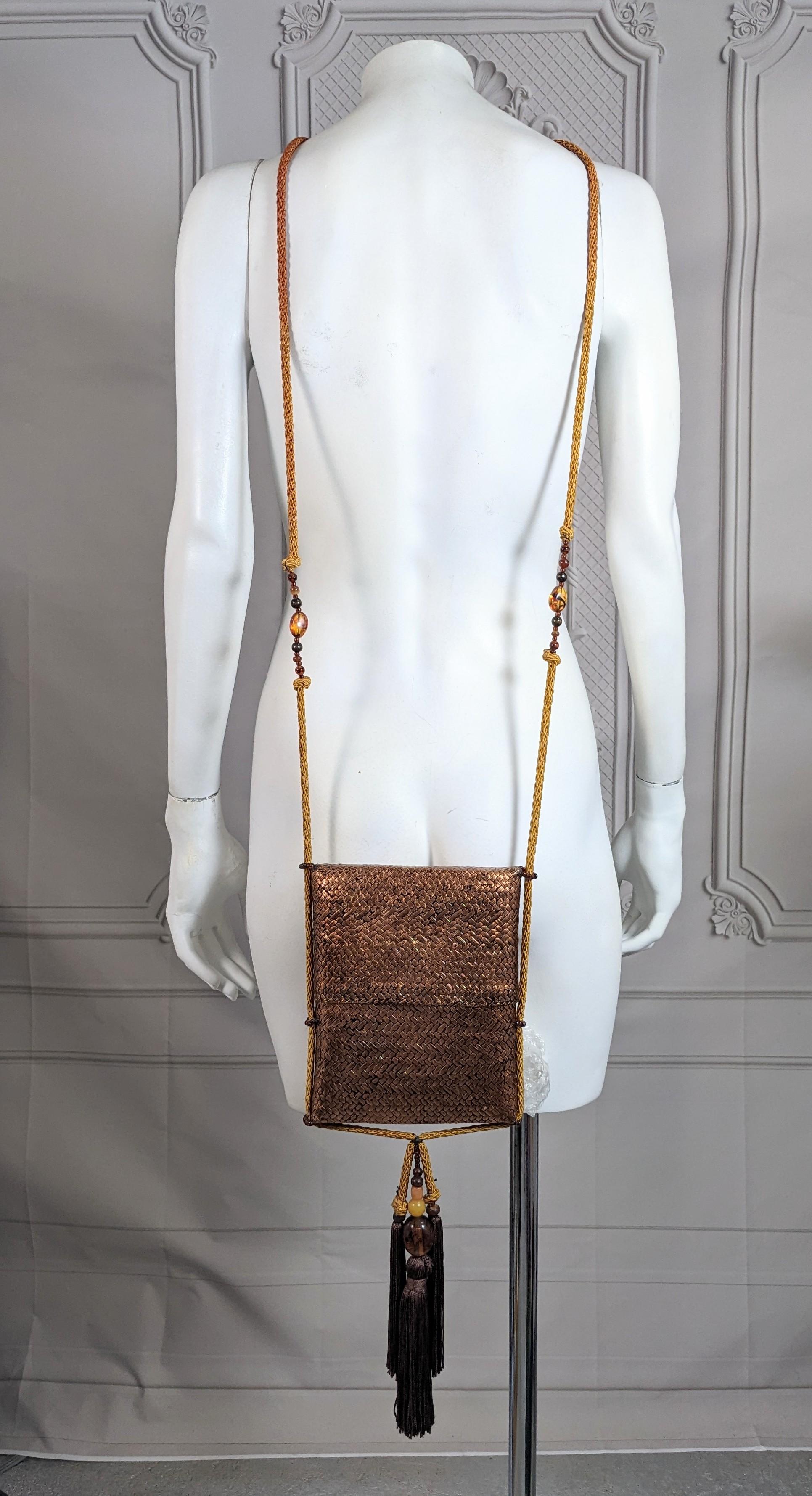 Rafael Sanchez Hand Woven Rattan Purse with Tassels For Sale 3