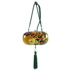 Rafael Sanchez Vintage Wood Painted Box Bag with Green Tassel