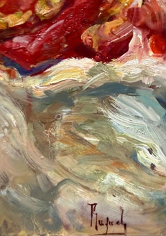 Mediterranean Woman with Hat Expressive Figurative Oil Canvas Portrait Spanish