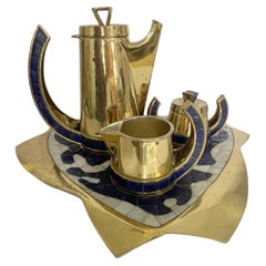 Rafael Teran Brass and Glass Mosaic Modernist Tea Set