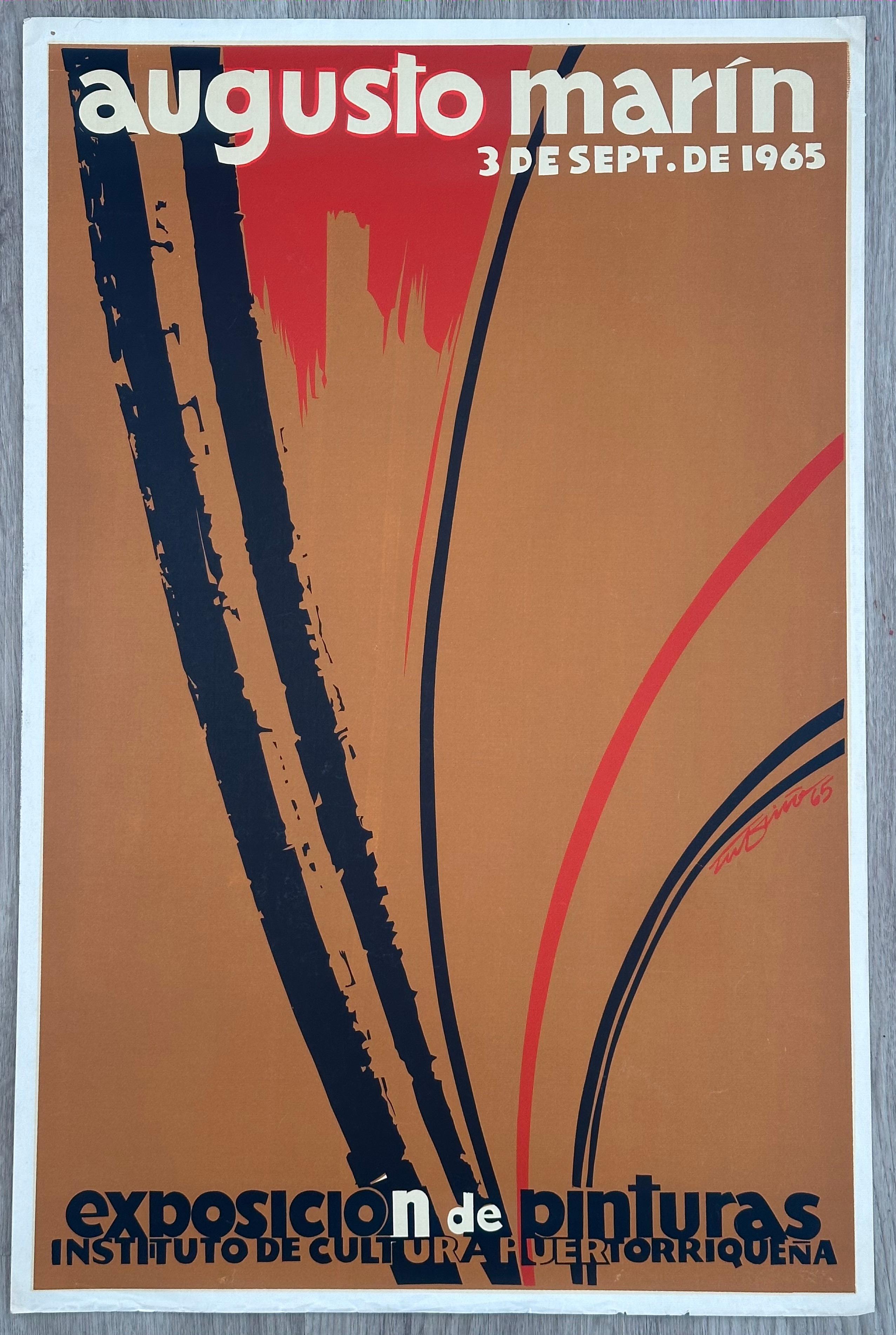 Poster della mostra di Augusto Marin (artista portoricano) - Abstract Print Marrone di Rafael Tufino