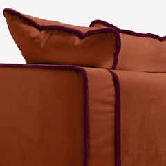Divano angolare in velluto arancione e bordeaux Rafaella Bio