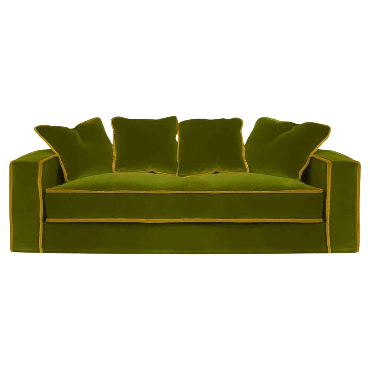 Rafaella Green & Gold Velvet 2 Seater Sofa For Sale