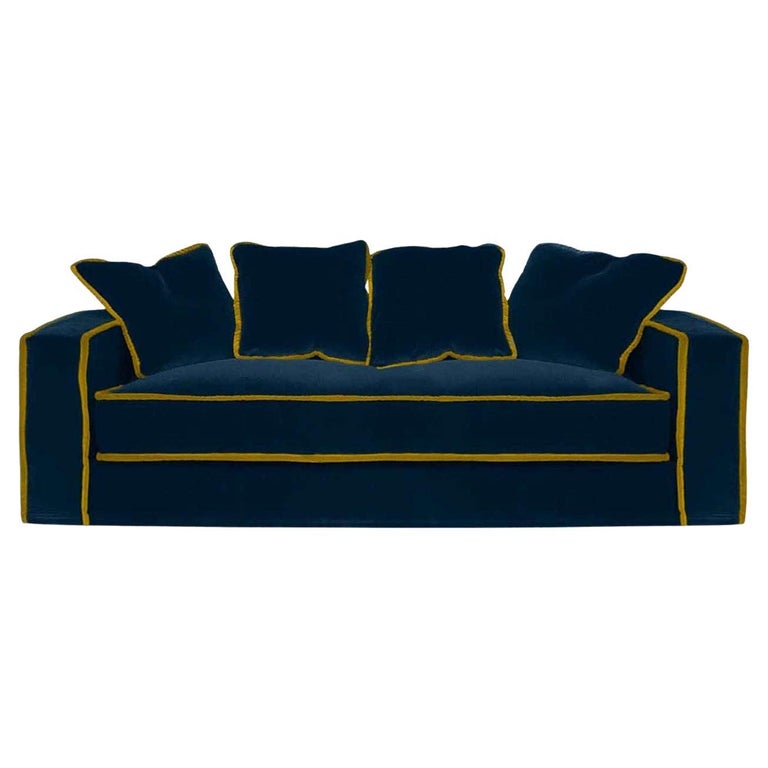 Rafaella Midnight Blue and Gold Velvet 2 Seater Sofa For Sale at 1stDibs