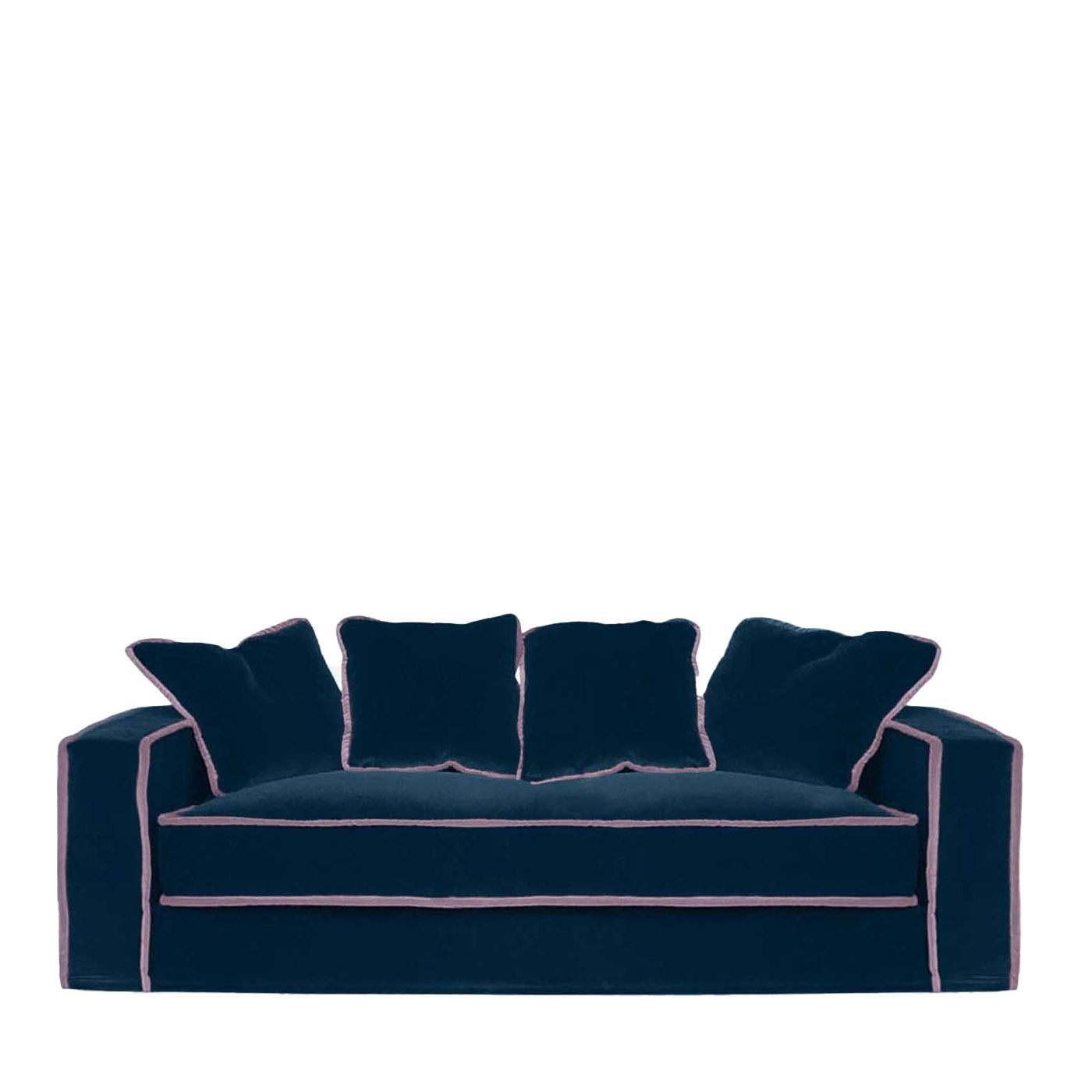 Italian Rafaella Midnight Blue & Pink Velvet 2 Seater Sofa by Biosofa For Sale