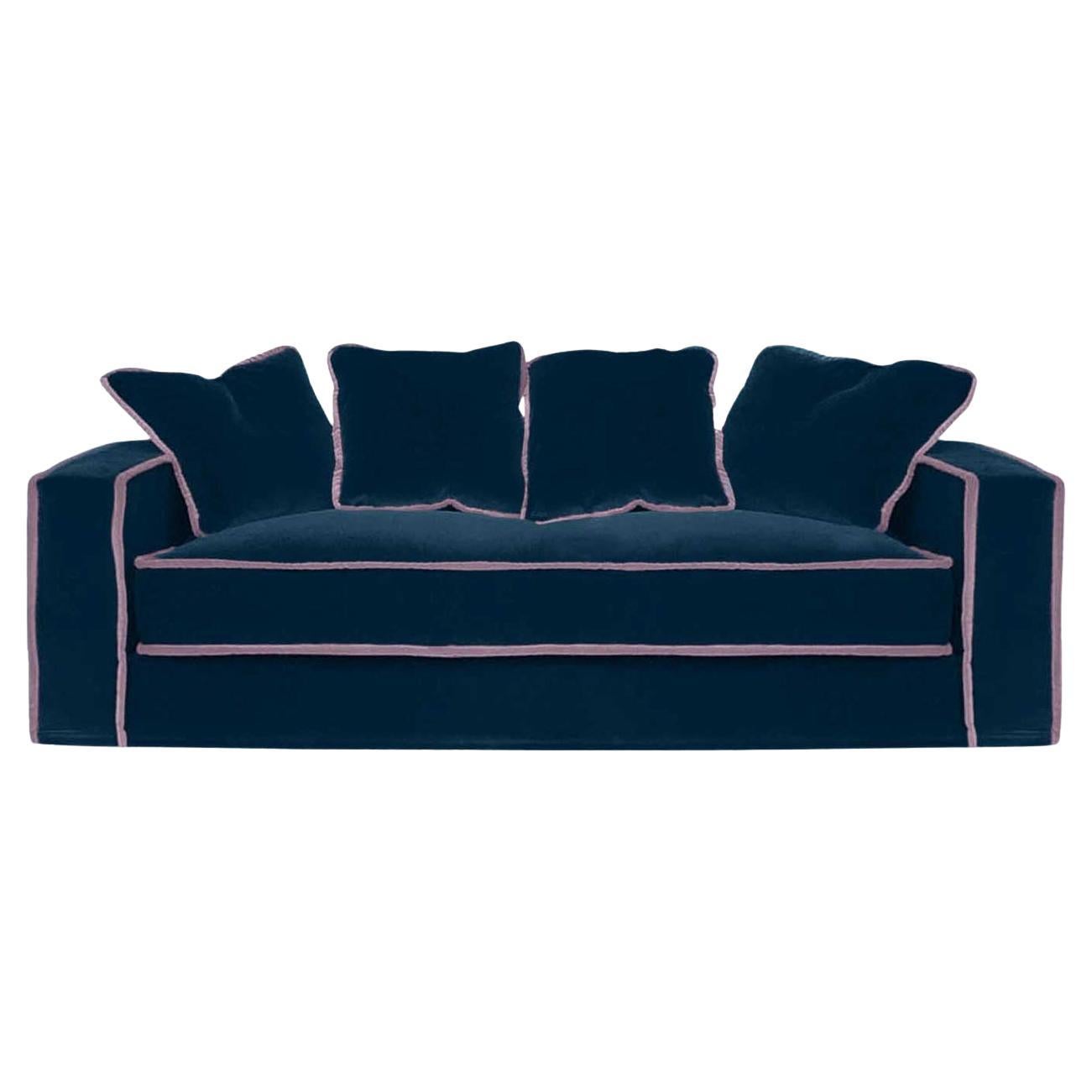 Rafaella Midnight Blue & Pink Velvet 2 Seater Sofa by Biosofa For Sale
