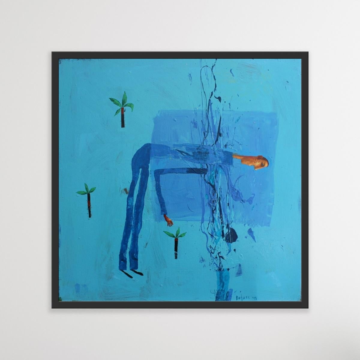 Geyser bath - XXI century, Acrylic figurative painting, Landscape, Vibrant Blue - Contemporary Painting by Rafał Bojdys