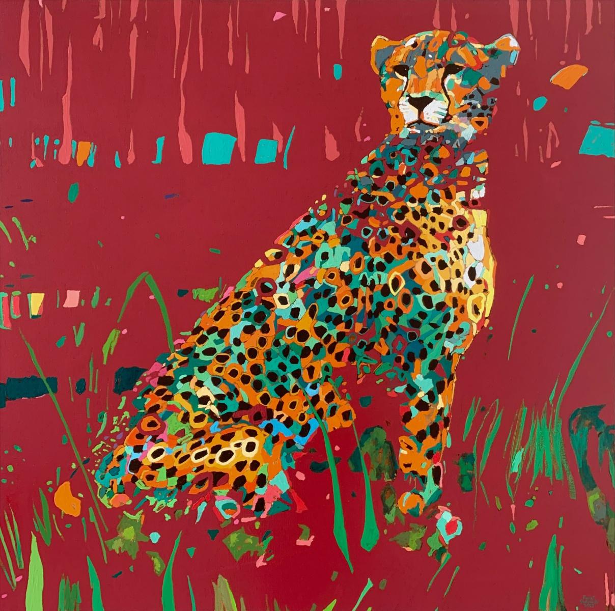Rafał Gadowski Figurative Painting - A panther 08. Figurative Oil Painting, Colorful, Pop art, Animals, Polish artist