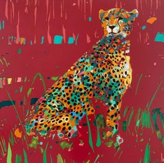 Ein Panther 08. Figuratives Ölgemälde, farbenfrohes, Pop-Art, Tiere, polnischer Künstler