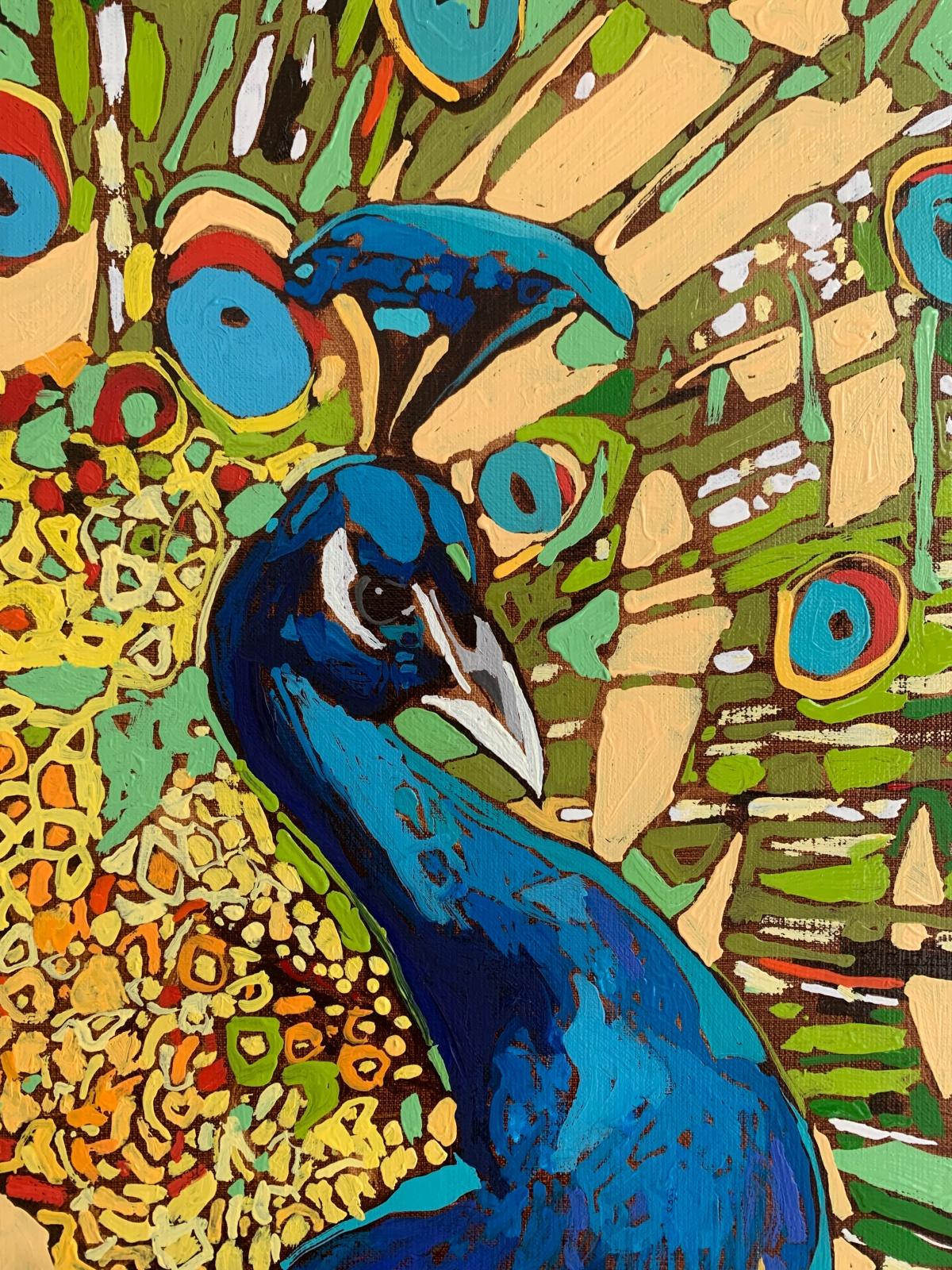 Un pavone 31. Pittura ad olio figurativa, Colorata, Pop art, Animali, Artista polacco 2