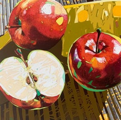 Äpfel 23. Figuratives Ölgemälde, farbenfrohes Pop-Art-Stillleben, polnische Kunst