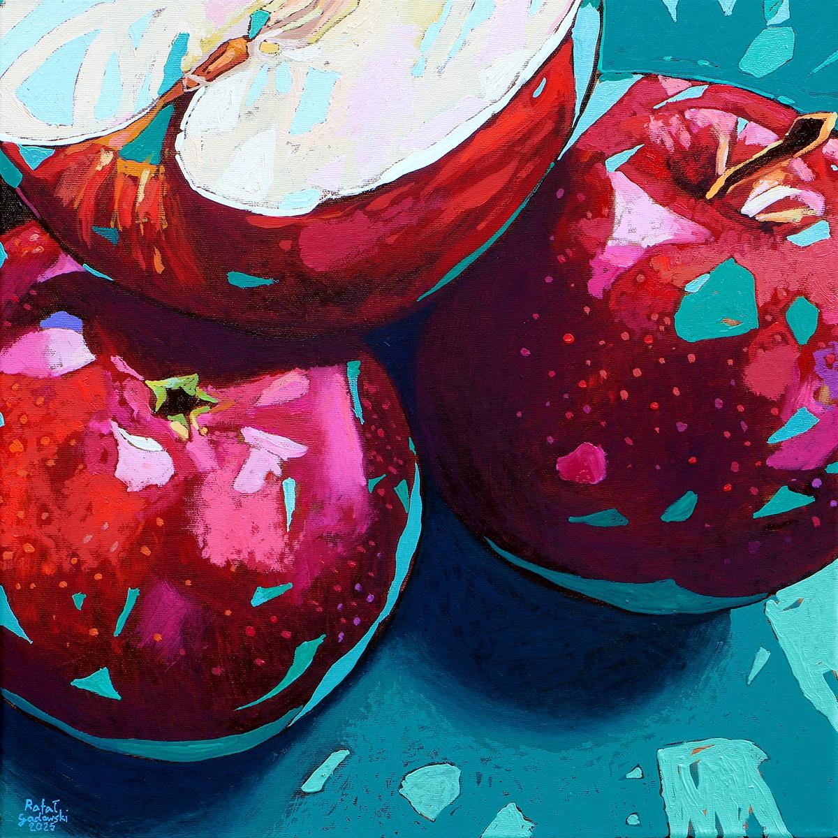 Apples 27. Figurative Oil Painting, Colorful, Pop art, Fruits, Polish artist