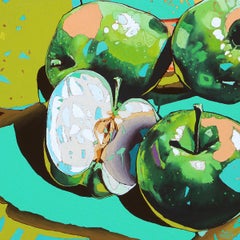 Äpfel 28. Figurative Ölmalerei, farbenfroh, Pop-Art, Früchte, polnischer Künstler