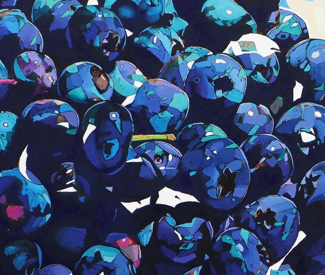 Myrtilles 05. Peinture à l'huile figurative et expressive, colorée, fruits, polonaise - Painting de Rafał Gadowski