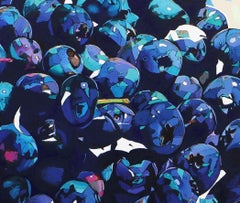 Myrtilles 05. Peinture à l'huile figurative et expressive, colorée, fruits, polonaise