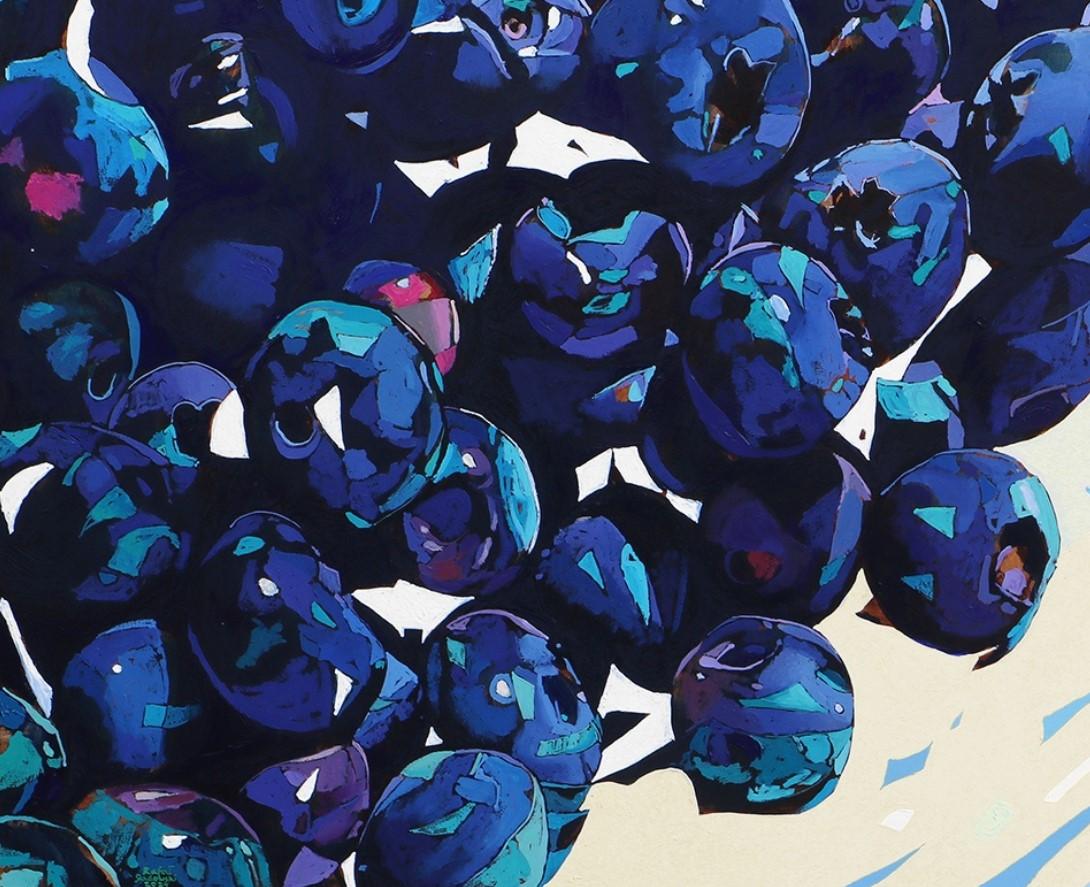Myrtilles 05. Peinture à l'huile figurative et expressive, colorée, fruits, polonaise - Autres styles artistiques Painting par Rafał Gadowski