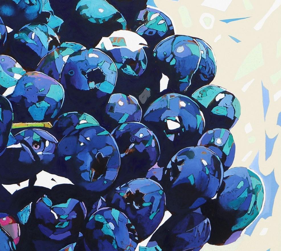 Myrtilles 05. Peinture à l'huile figurative et expressive, colorée, fruits, polonaise - Violet Still-Life Painting par Rafał Gadowski