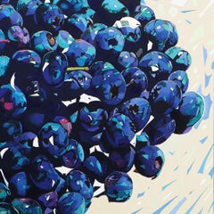 Myrtilles 05. Peinture à l'huile figurative et expressive, colorée, fruits, polonaise