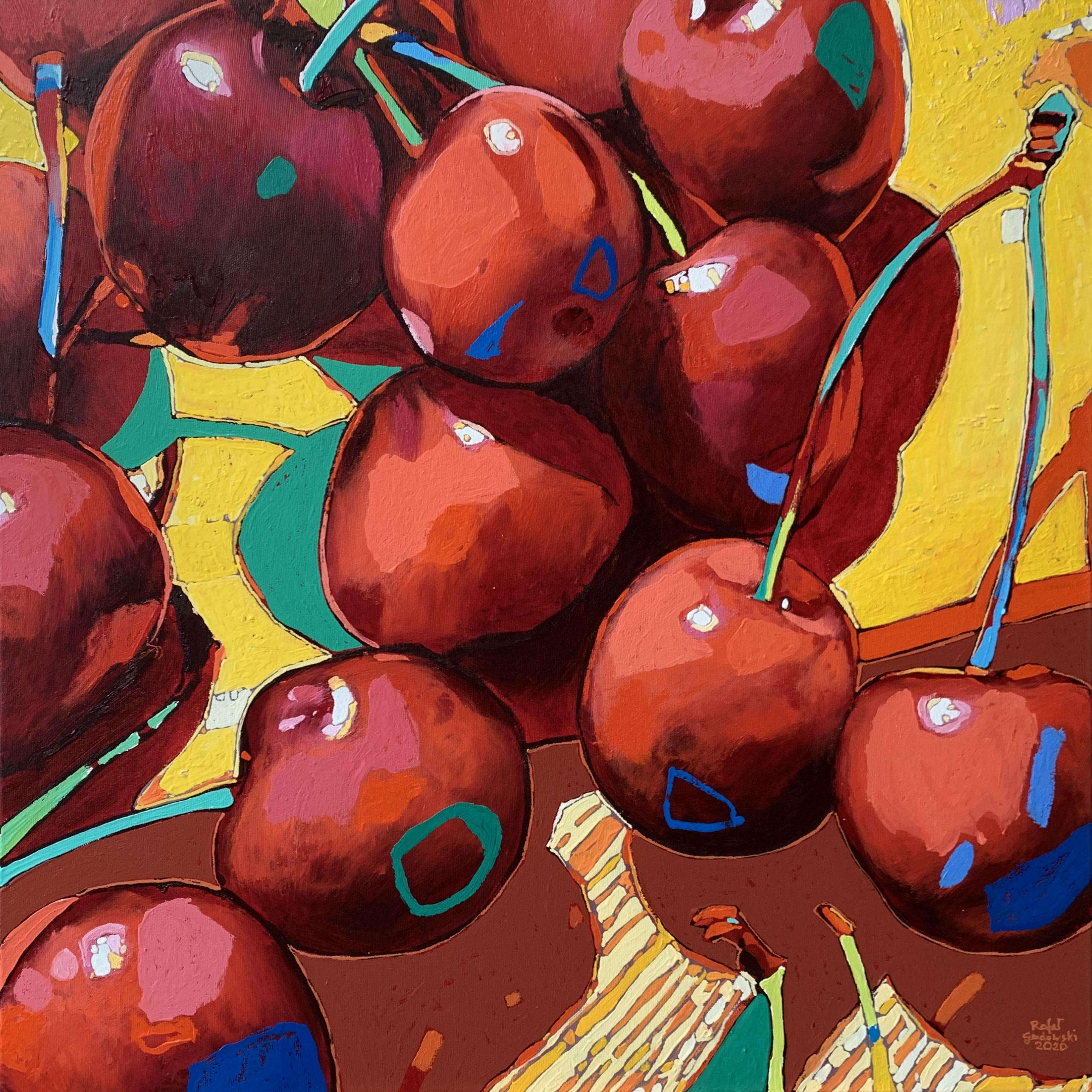 Rafał Gadowski Figurative Painting - Cherries 02 - Contemporary Figurative Oil Painting, Still life, Pop art