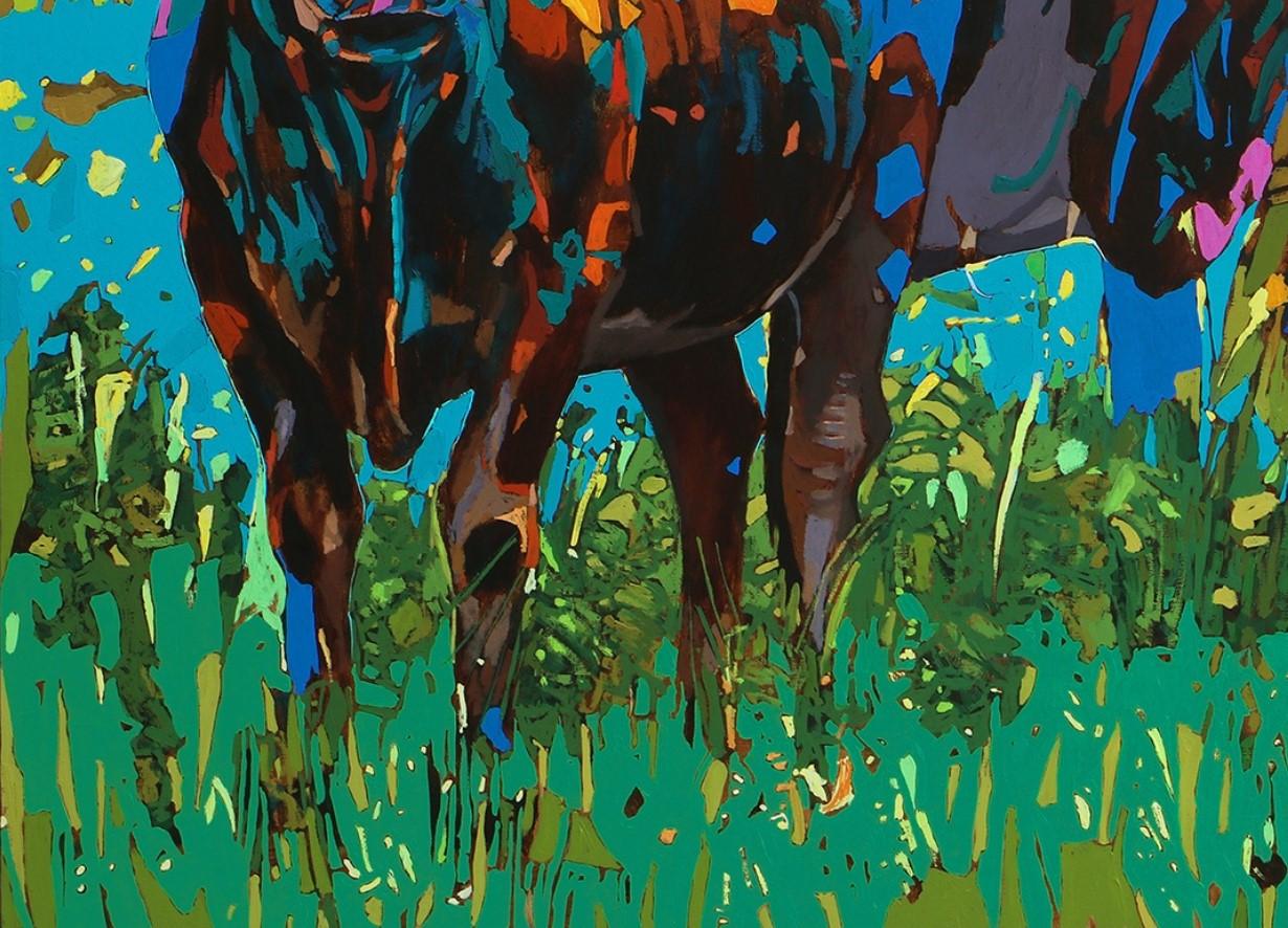 Vaches 04. Peinture à l'huile figurative et expressive, colorée, animaux, polonaise - Autres styles artistiques Painting par Rafał Gadowski