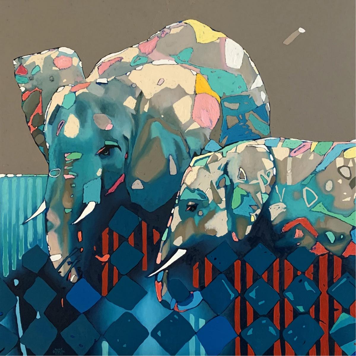 Rafał Gadowski Figurative Painting - Elephants - XXI Century, Contemporary Figurative Oil Painting, Animals, Pop art