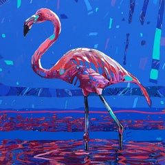 Flamingo 26. Peinture à l'huile figurative, colorée, Pop art, animaux, artiste polonais