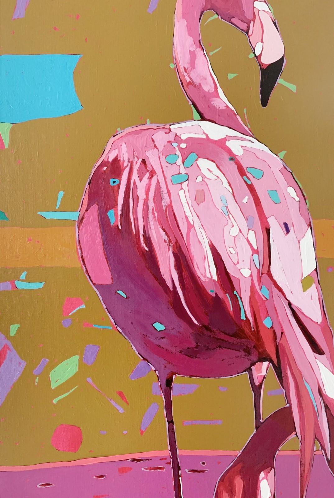 Flamingos 24 - Figurative Oil Painting, Pop art, Animals, Polish artist 1