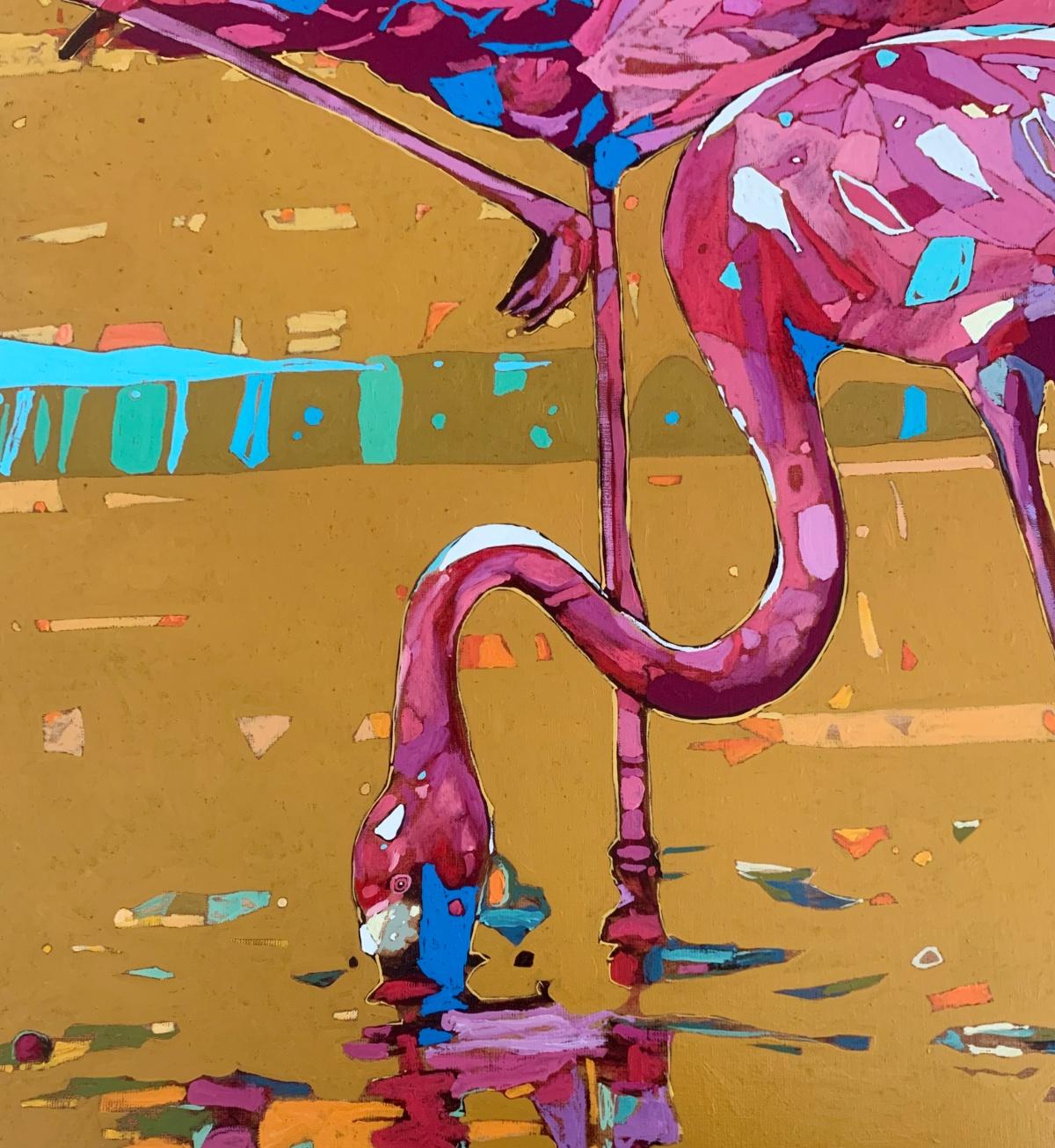 Flamencos 27. Pintura al óleo figurativa, Colorido, Pop art, Animales, Artista polaco - Painting Otro estilo de arte de Rafał Gadowski