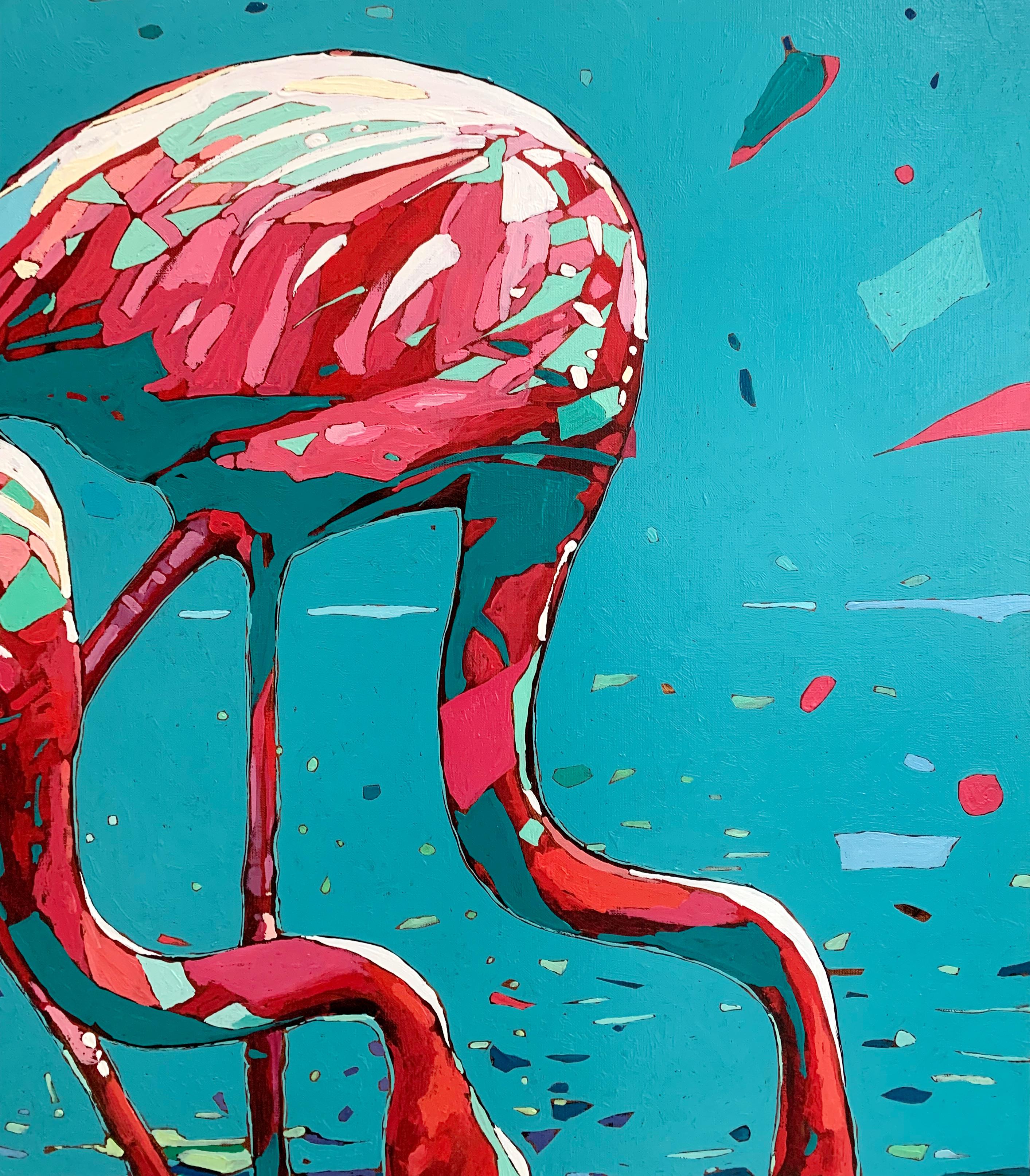Flamingos 29. Figurative Oil Painting, Colorful, Pop art, Animals, Polish artist 3