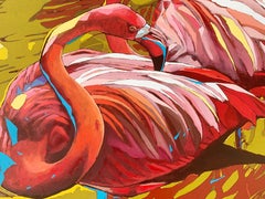 Flamencos 31. Pintura al óleo figurativa, Colorido, Pop art, Animales, Artista polaco