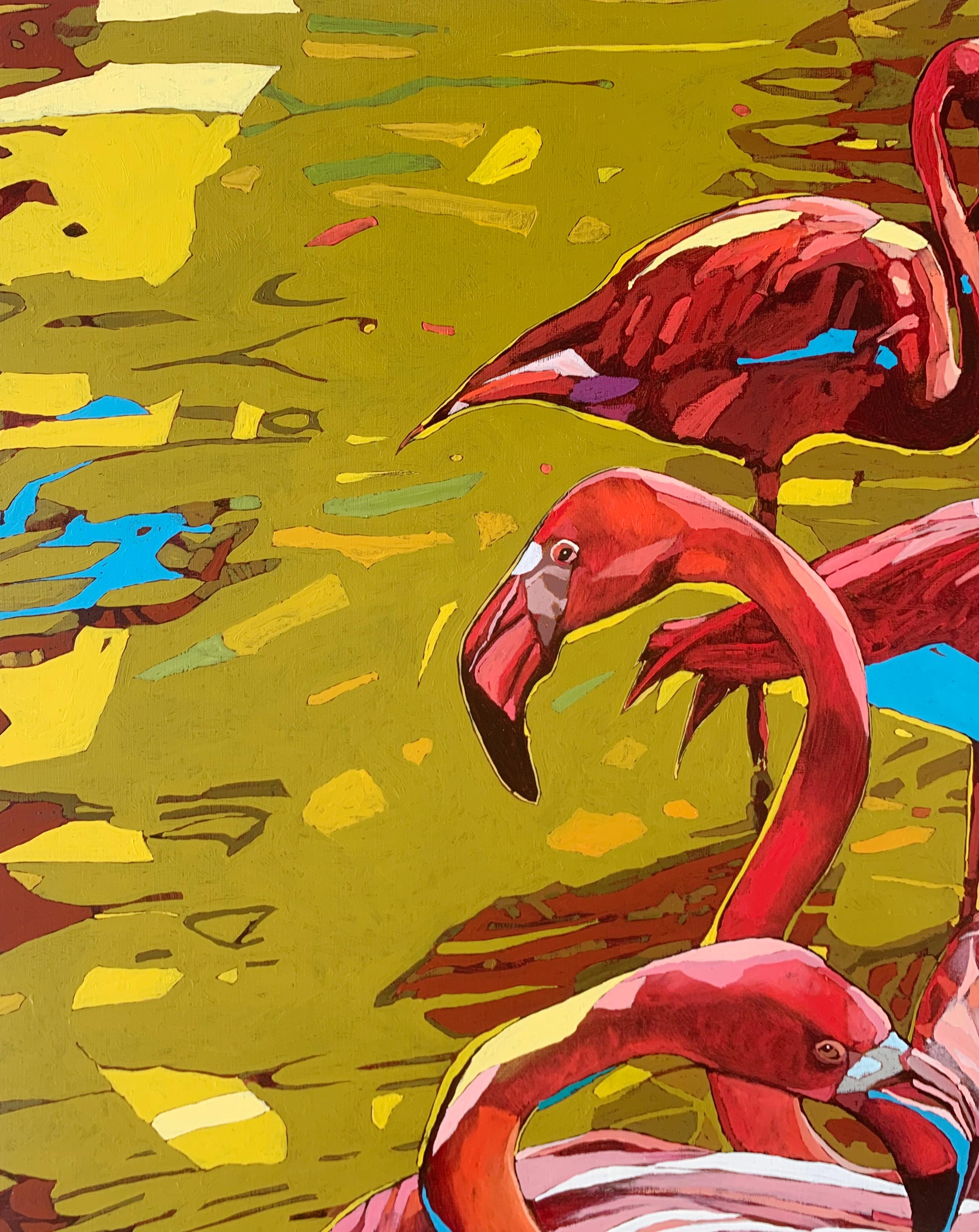 Flamencos 31. Pintura al óleo figurativa, Colorido, Pop art, Animales, Artista polaco - Painting Otro estilo de arte de Rafał Gadowski