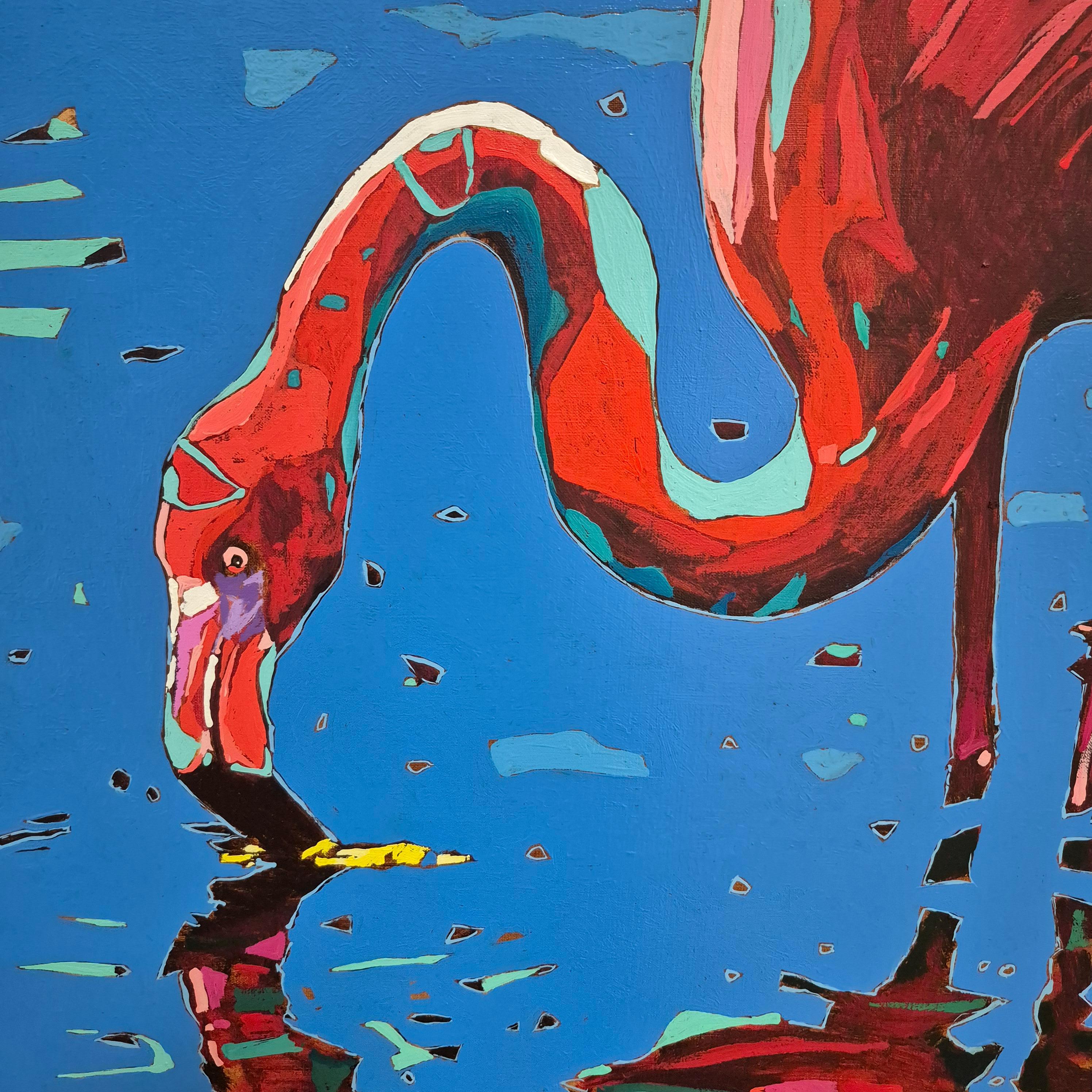 Flamingos 32. Figurative Expressive Oil Painting, Colorful, Animals, Polish For Sale 3