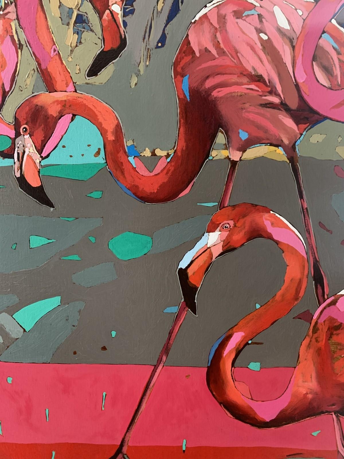 Flamingos 23 - Peinture à l'huile figurative, Pop art, Animals, artiste polonais - Autres styles artistiques Painting par Rafał Gadowski