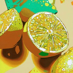 Zitronen 24. Figurative Ölmalerei, farbenfroh, Pop-Art, Früchte, polnischer Künstler