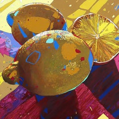 Lemons. Figurative Oil Painting, Colorful Pop art, Still life, Polish art