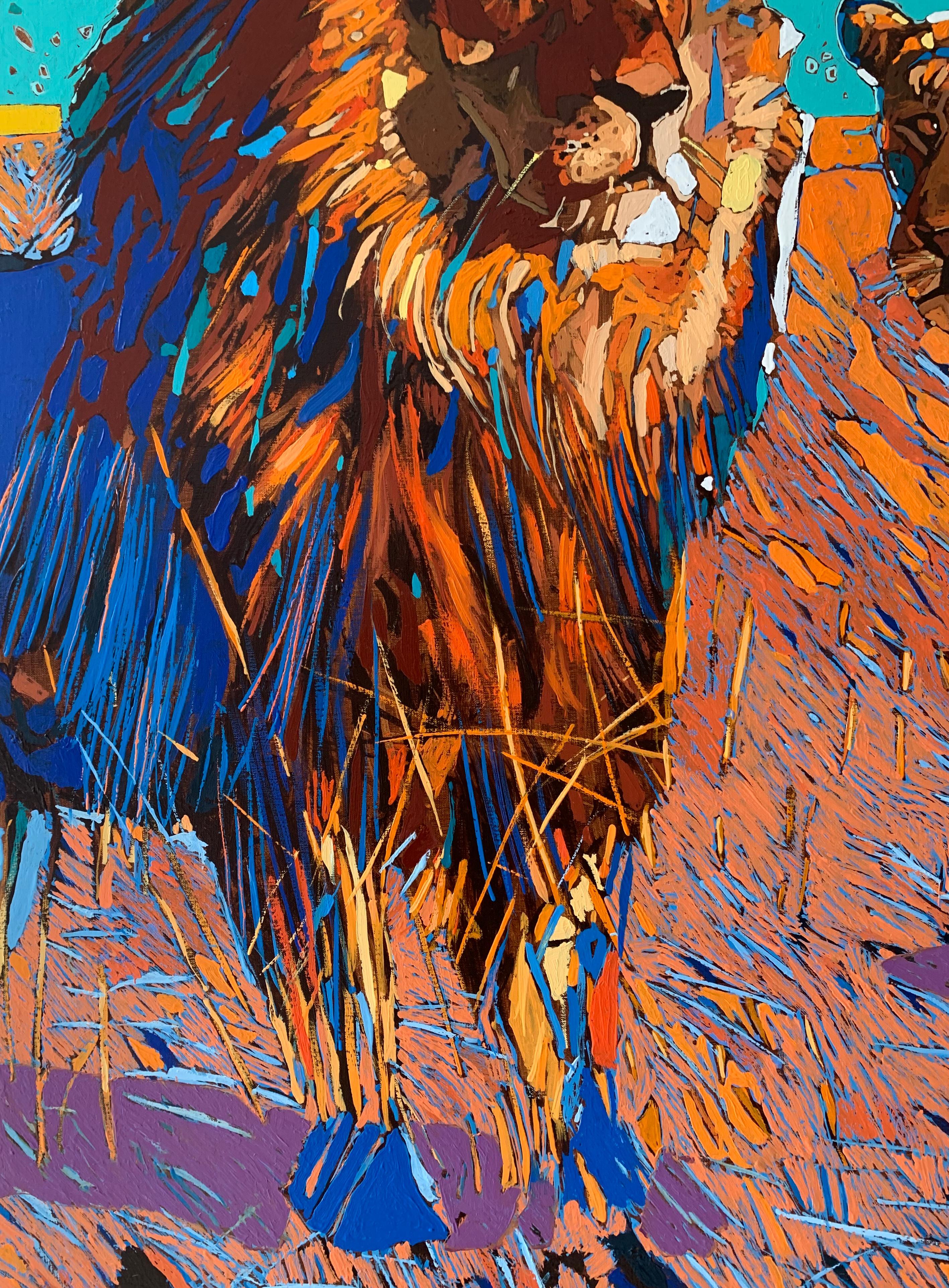 Lions 03. Pittura ad olio figurativa, Colorata, Pop art, Animali, Artista polacco 1