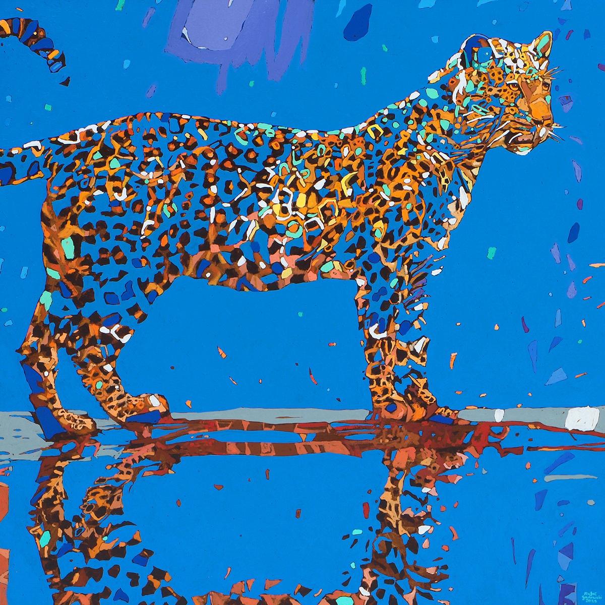 Panther 10. Pittura ad olio figurativa, Colorata, Pop art, Animali, Artista polacco