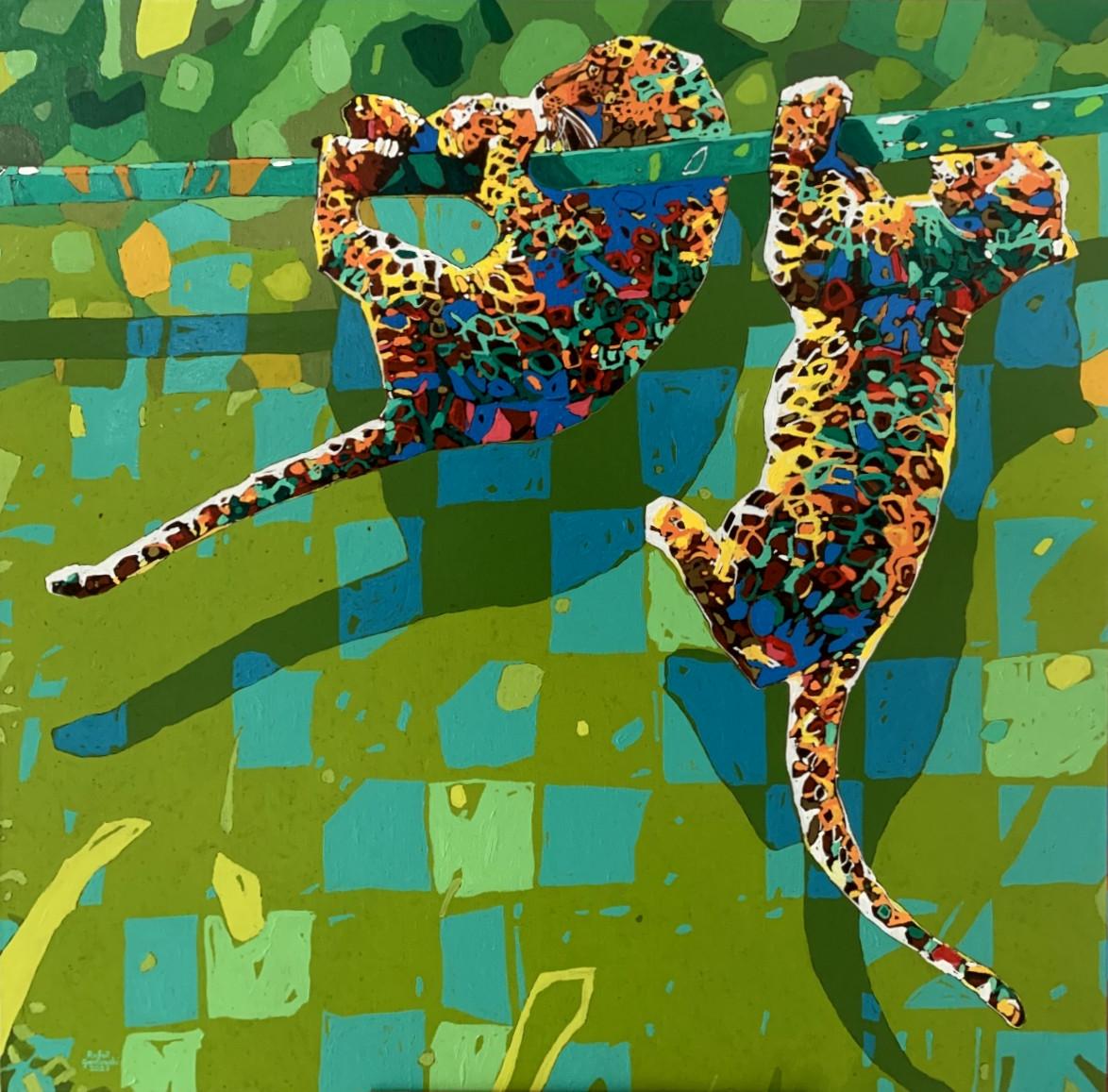 Rafał Gadowski Animal Painting - Panthers 09 - Figurative Oil Painting, Pop art, Animals, Polish artist
